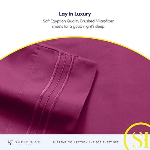 Queen Size Bed Sheets - Breathable Luxury Sheets with Full Elastic & Secure Corner Straps Built In - 1800 Supreme Collection Extra Soft Deep Pocket Bedding Set, Sheet Set, Queen, Berry thumbnail 6