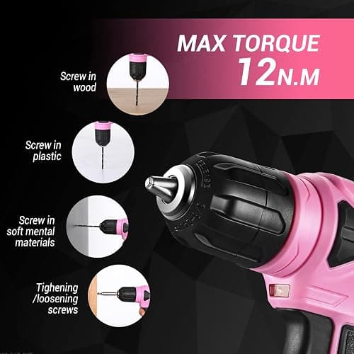 DEKOPRO 8V Cordless Drill, Drill Set with 3/8"Keyless Chuck, 42pcs Acessories, Built-in LED, Type-C Charge Cable, Pink Power Drills for Drilling and Tightening/Loosening Screws thumbnail 7
