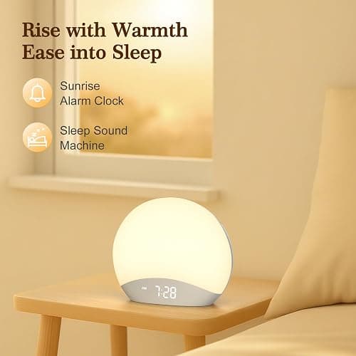 REACHER Sound Machine Sunrise Alarm Clock with Night Light, 26 Nature Inspired Sleep Sounds, 0-100% Dimmable Clock, Sunrise Lamp, Wake Up Light, Brown/Pink/White Noise Machine for Babys, Adults, Kids thumbnail 2