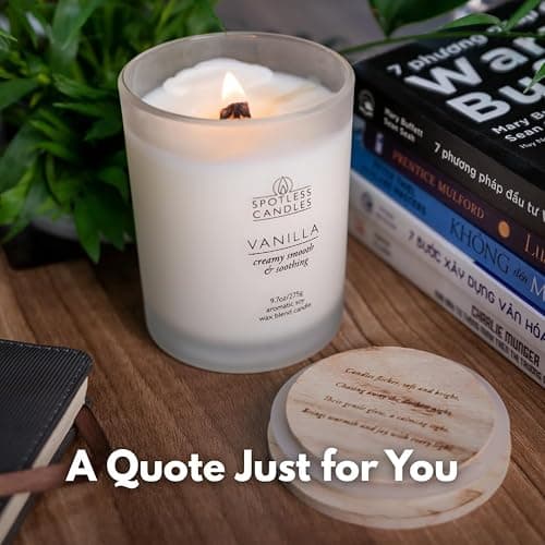 Vanilla Candle 9.7 oz: 55 Hrs Burn Time - Vanilla Scented Candles in Frosted Glass Jar with Wooden Crackling Wick in a Luxurious Gold Foil Lined Gift Box thumbnail 7