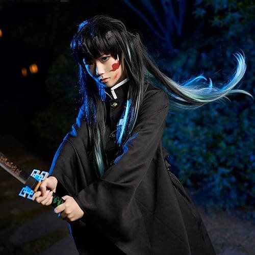Black Blue Long Straight Hair for Women Halloween Conventions Cos Anime Party Heat Resistant Synthetic Fabric Costume Hairs thumbnail 4