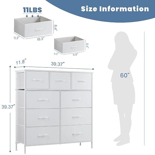 DUMOS Dresser for Bedroom, Storage Organizer with 9 Drawers, Chest of Drawers with Fabric Bins, Sturdy Metal Frame, Wood Tabletop for Guest Room, Closet, Entryway, Nursery thumbnail 3