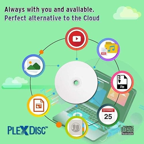 PlexDisc CD-R 700MB 52X White Inkjet Hub Printable Discs | 100 Pack Cake Box (FFP) | Blank CDs for Burning Music, Photos, Data | Writable Recordable Media thumbnail 7