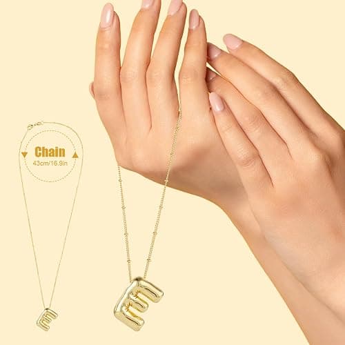Necklace, 14k Gold Plated Balloon Initial Necklace Personalized Balloon Alphabet Pendant Necklaces Jewelry Gift for Women Girls thumbnail 2