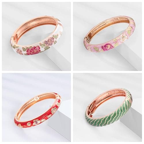 UJOY Random Pack Colors Enamel Jewelry Set Flower Engraved 10 PCS Cloisonne Bracelets in a Box thumbnail 8