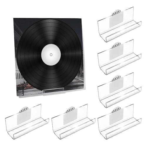 Kalami 6 Pack Vinyl Record Holder Wall Mount No Drill, Self Adhesive Acrylic Record Shelf Display Racks for LP Album Covers CD Book Pictures - Image 1
