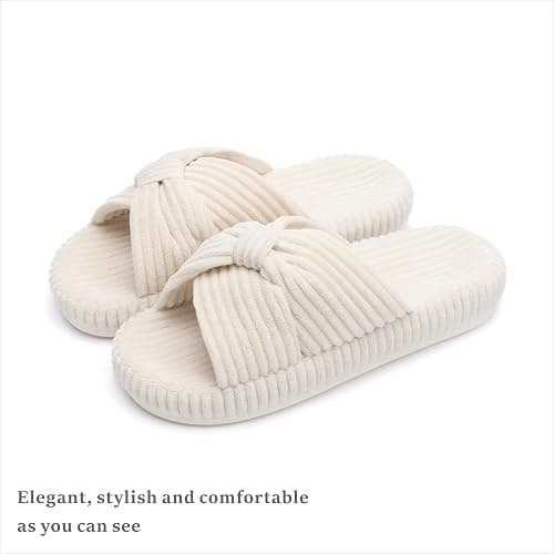 Chantomoo Slippers for Women Memory Foam House Bedroom Corduroy Bow Crossbands Slipper Shoes Comfy Trendy Gift Slippers thumbnail 6