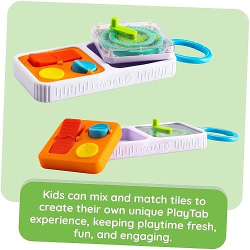 Fat Brain Toys PlayTab Go, Portable Sensory Activity Board with a Clip Ring to Attach to Diaper Bags for Babies and Toddlers Ages 12 Months+ thumbnail 8