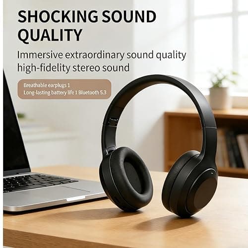 Wireless Bluetooth 5.4 Headphones Over Ear ,Noise Reduction Wireless Headphones with Microphone/Deep Bass,Adjustable HiFi Stereo Foldable On Ear Headset for Sports Travel Cellphone Tablet Office thumbnail 3