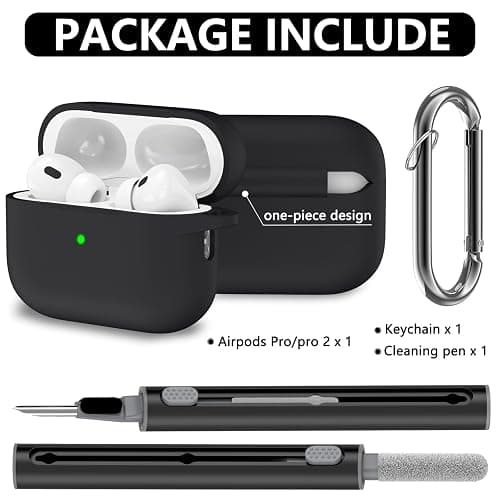 Ljusmicker for AirPods Pro Case Cover with Cleaner Kit,Soft Silicone Protective Cover for Apple AirPod Pro 2nd/1st Generation Case for Women Men,AirPods Pro 2/Pro Case Accessories with Keychain-Black thumbnail 2