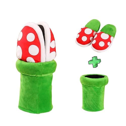 Piranha Plants Plush Home Wear Hausschuhe Cannibal Flower Shape Cosplay Schuhe/Dot Muster Hausschuhe Loafer mit Pipe Topflappen für Erwachsene Teens Home Schuhe Weihnachtsgeschenke - Image 1
