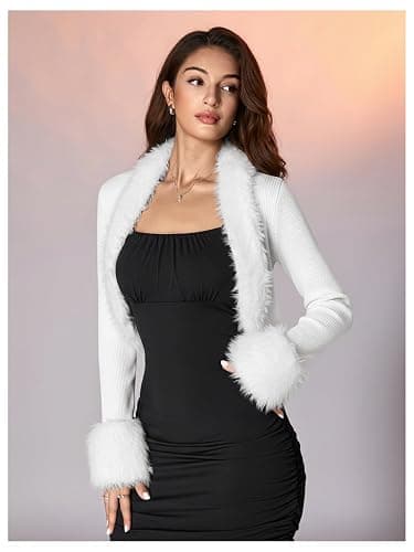 MakeMeChic Women's Faux Fur Open Front Coat Fuzzy Long Sleeve Crop Jacket Outerwear thumbnail 4