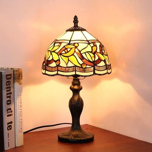 MIAOKE Stained Glass Table Lamp,Stained Glass Crystal Bead Style Table Light, Handmade Desk Bedside Night Light, Antique Art Craft Gifts Lover Living Room Bedroom Bookcase (Lace Baroque) thumbnail 2
