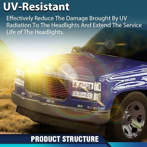 PIT66 LED DRL Headlight Assembly, Compatible with 1994-1998 Chevy C10 C/K 1500 2500 3500 Fit 94-99 Chevy Tahoe Suburban w/Turn Signal Lamps Bumper Lights Corner Lamps Clear Lens Chrome Housing thumbnail 6