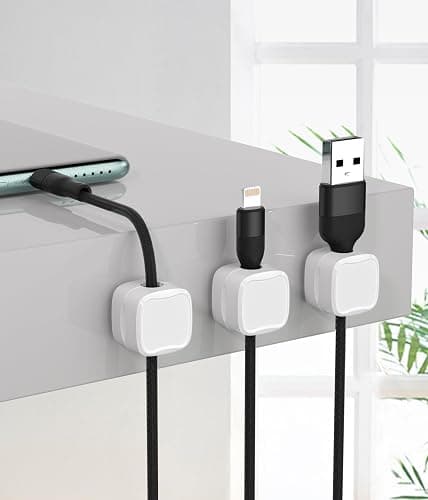 Magnetic Cable Clips, Adjustable Cord Holder Management, Adhesive Wire Keeper Organizer for Home Office Desk Phone PC Car Wall Desktop Nightstand Appliance (9-Pack White) thumbnail 8