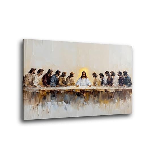 Jesus Canvas Wall Art Christian Painting Poster The Last Supper Wall Decor Jesus Picture for Wall Living Room Bathroom Bedroom Home Decoration 12*18 in ( Stretched Canvas on A Wooden Frame) - Image 1