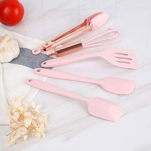 Collfa Rose Gold And Pink Kitchen Utensil Small Five-Piece Set Mini Silicone Kids Kitchen Tools Whisk Spatula Tongs Spoon And Slotted Spatula(Kids Baking Supplies) thumbnail 9