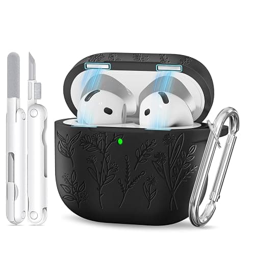 for Airpods 4 Case with Magnetic Lid, Ekoonpft Flower Engraved Cases for Apple AirPods 4th Generation 2024, Soft Silicone Cover for Women Girly with Cleaning Kit & Keychain, Shockproof - Image 1