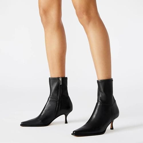 Atsroel Womens Brown Suede Fall Boots with Side Zip, Ankle, Mid Calf, Pointed Toe, Kitten Heel, Dressy, Short Boots thumbnail 2