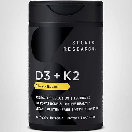 Sports Research® Vitamin D3 + K2 w/ Coconut Oil - Vegan Vitamin D 5000iu & Mk7 Vitamin K 100mcg for Bone & Immune Support - Vegan Certified · Non-GMO · Soy Free - 60 Softgels thumbnail 9