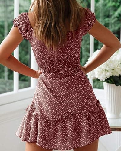 YOBECHO Womens Summer Ruffle Sleeve Sweetheart Neckline Printing Dress Mini Dresses thumbnail 3
