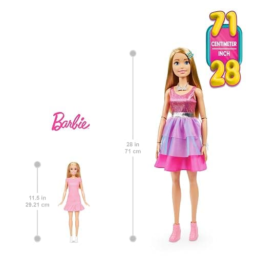 Large Barbie Doll with Blond Hair, 28 Inches Tall, Shimmery Pink Dress with Necklace and Hair Clip Accessories, HJY02 thumbnail 3