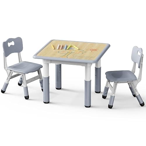 Brelley Kids Table and 2 Chairs Set, Height Adjustable Toddler Desk and Chair Set, Graffiti Desktop, Classroom/Daycare/Home, Children Multi-Activity Table for Ages 2-8 - Image 1