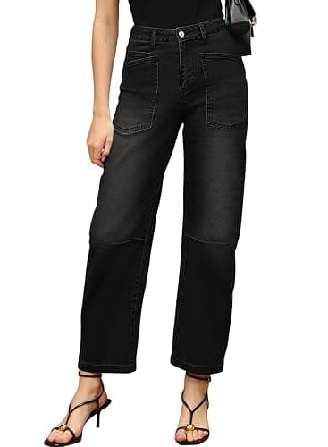 EVALESS Womens Baggy Barrel Jeans High Waisted Wide Leg Boyfriend Denim Ankle Pants thumbnail 2