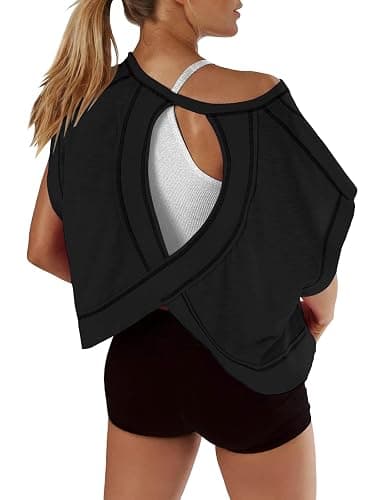 Siyaacg 3 Pack Open Back Short Sleeve Workout Tops for Women | Athletic Oversized Backless Crop Loose Fit T Shirt Casual Y2K Sport Gym Dance Yoga Pilates Running Tees thumbnail 2