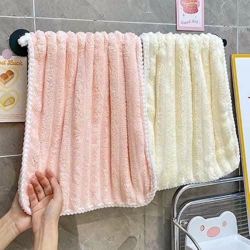 Soft Coral Velvet Hand Towels, Microfiber Washcloths for Bathroom (1 Pack, 12"X24") - Light, Soft & Absorbent, Multipurpose Hand Towels with Hanging Loops, Daily Use & Guest Use, Coral Beige thumbnail 3