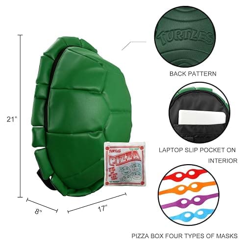 Bioworld Teenage Mutant Ninja Turtles Shell Backpack With Character Masks OSFA Green thumbnail 2