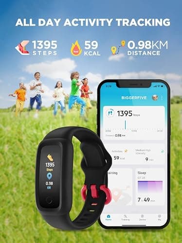 BIGGERFIVE Vigor 2 Kids Fitness Tracker Watch for Girls Boys Ages 5-12, IP68 Waterproof, Activity Tracker, Pedometer, Heart Rate Sleep Monitor, Calorie Step Counter Watch thumbnail 2
