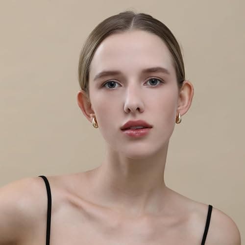 Apsvo Chunky 14K Gold Plated Hoop Earrings for Women, Lightweight Waterdrop Hollow Open Hoops, Hypoallergenic Dupes Earrings thumbnail 2