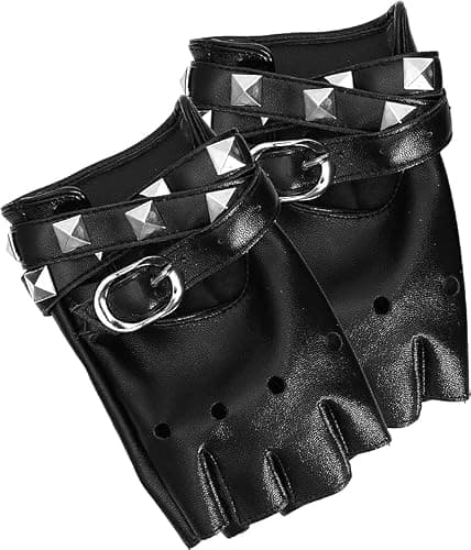 Fingerless Faux Leather Biker Gloves - Black Punk Glove Belt Up Closure thumbnail 2