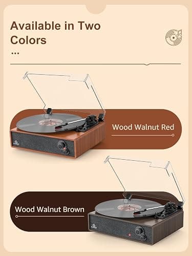 Vinyl Record Player Built-in Stereo Speakers Vintage Turntable Vinyl Records LP Phonograph Belt Drive 3 Speed 3 Size Support Wireless Input RCA Output Auto Stop Tone Adjustment Retro Wooden Walnut Red thumbnail 9