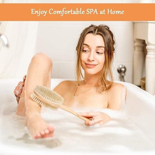 URAQT Brushing Body Brush Set, Natural Bristle Shower Brush et Long Handle Double-sided Brush，Dry Brushing Back Scrubber for Exfoliating, Massage, Improve Blood Circulation Cellulite thumbnail 7