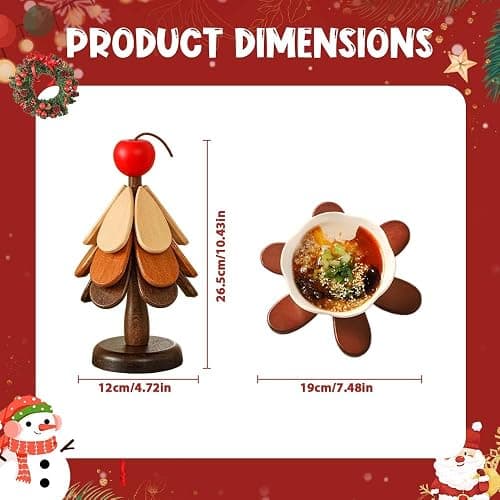 Untersetzer Holz Set für Baumkunst, 2026 Neu Weihnachtsbaum Topfuntersetzer Faltbare, 3/4 Holzuntersetzer + 1 Ständer Küchenzubehör für heiße Töpfe, Pfannen, Schüssel, Pfannenschoner (3Pcs #B) thumbnail 3