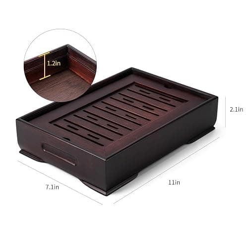 Mini Bamboo Chinese Tea Tray - 11 x 7 inch Japanese Tea Serving Tray, Small Gongfu Tea Table Set with Reservoir Type Water Storage Box (M) thumbnail 2