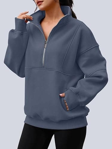 AUTOMET Womens Quarter Zip Oversized Sweatshirts Teen Fleece Pullover Hoodies 2026 Mock Neck Sweater Fall Workout Jacket thumbnail 2