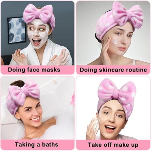 Shintop Women Fashion Lovely Soft Carol Fleece Bowknot Bow Makeup Cosmetic Shower Elastic Hair Band Hairlace Headband (Pink Polka dots) thumbnail 7