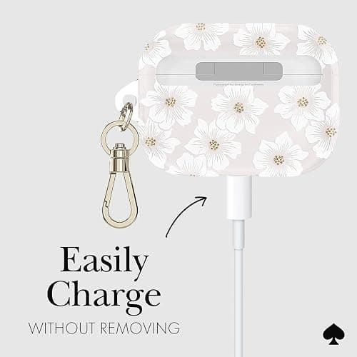 kate spade new york AirPods Pro Protective Case with Keychain Ring - Hollyhock Cream, Compatible with AirPods Pro 2nd/ 1st Generation - Hollyhock Cream - AirPods Pro 1 and 2 thumbnail 4