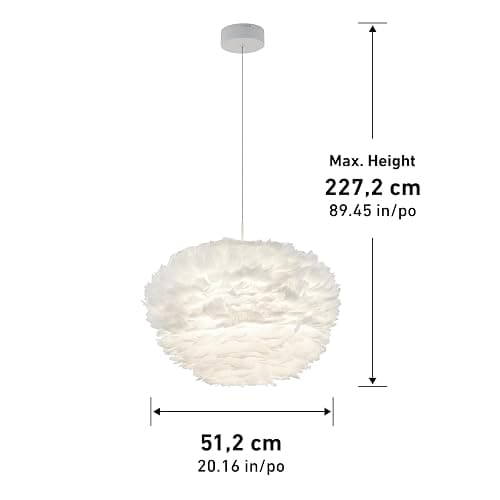 artika Plume 13W LED 20" Diameter Feather Pendant Light Fixture, White - Ideal for Bedrrom, Dinning Room, Entry Room, 1000 Lumens, Warm White, Romantic Decor thumbnail 6