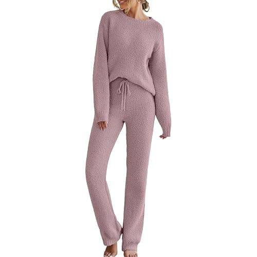 WWPPAION Womens Lounge Sets 2 Piece Outfits Fall Fuzzy Fleece Long Sleeve Loungewear Outfits Sweater Pants Pajama Sets thumbnail 2