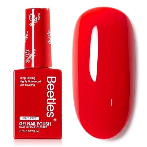Beetles Red Gel Nail Polish, 1 Pcs 8ml Hema-Free Gel Red Color Crimson Harmony Soak Off U V LED Polish Nail Art Design Manicure Salon DIY Salon - Image 1