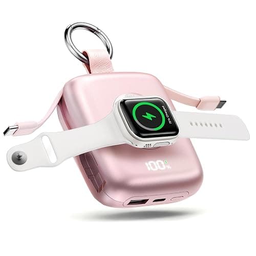 Portable Charger 3 in 1, Smaller 10000mAh Built-in Cables 22.5W Power Bank | Travel Essentials, Fast Charging Keychain Battery Pack for iPhone17/16/15/14/13, Android, iWatch Ultra/11/10/9/8, Pink - Image 1