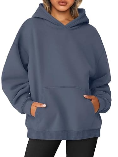 AUTOMET Womens Oversized Sweatshirts Fleece Hoodies Long Sleeve Shirts Pullover Fall Outfits 2025 with Pocket - Dustyblue - Small - Image 1