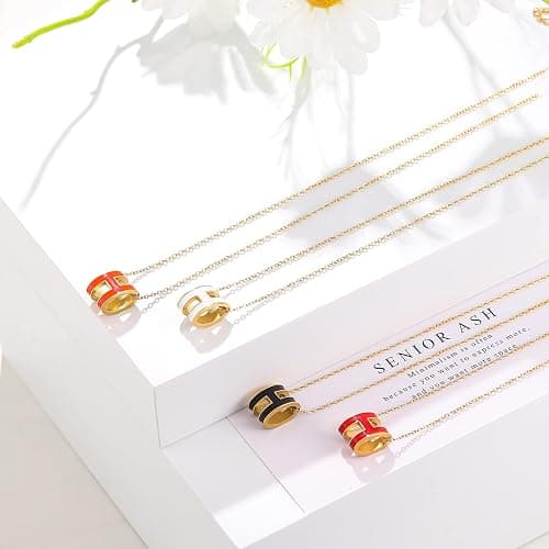 AIMADE H Necklace for Women18K Gold Plated Classic Letter Design Cute Fashion Necklace Pendant Jewelry Gifts for Women - Gold-White thumbnail 5