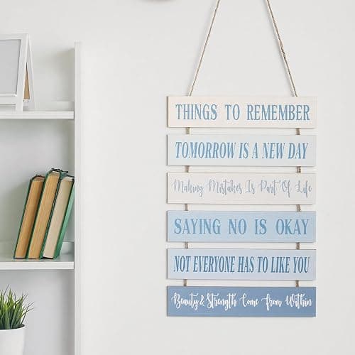 Pinkunn Inspirational Wall Art Quotes Wooden Room Wall Decor,Blue | Blue Inspirational Wall Art, Positive Quotes, Cute Preppy Room Decor for Bedroom Bathroom Office, Hanging Wooden Decorations thumbnail 4