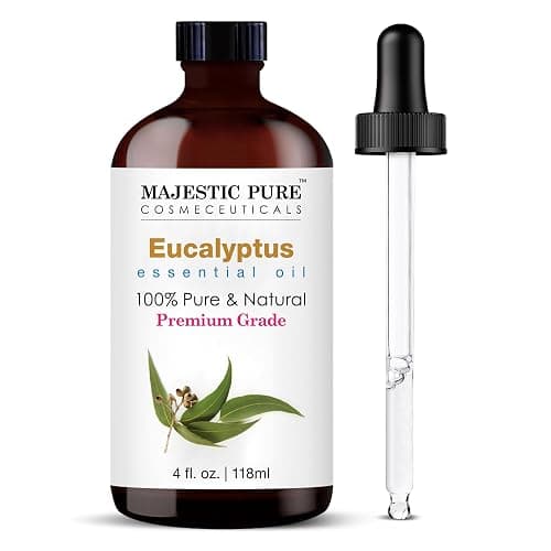 Majestic Pure Essential Oil with Glass Dropper - 100% Pure and Natural - Essential Oils for Diffuser, Aromatherapy, Soap and Candle Making, Eucalyptus Essential Oil, Eucalyptus Oil, 4 Fl Oz | Eucalyptus Oil, Essential Oils, for Hair Care, Home Diffusers, Skin, Aromatherapy, Massage, Humidifiers, 4 Fl Oz - Image 1