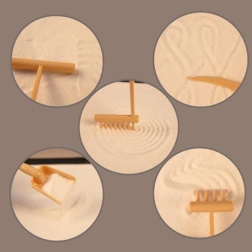 Yoquare Mini Zen Garden, White Sand, 10" x 7" Rectangular Plastic Tray with Meditation Accessories thumbnail 7